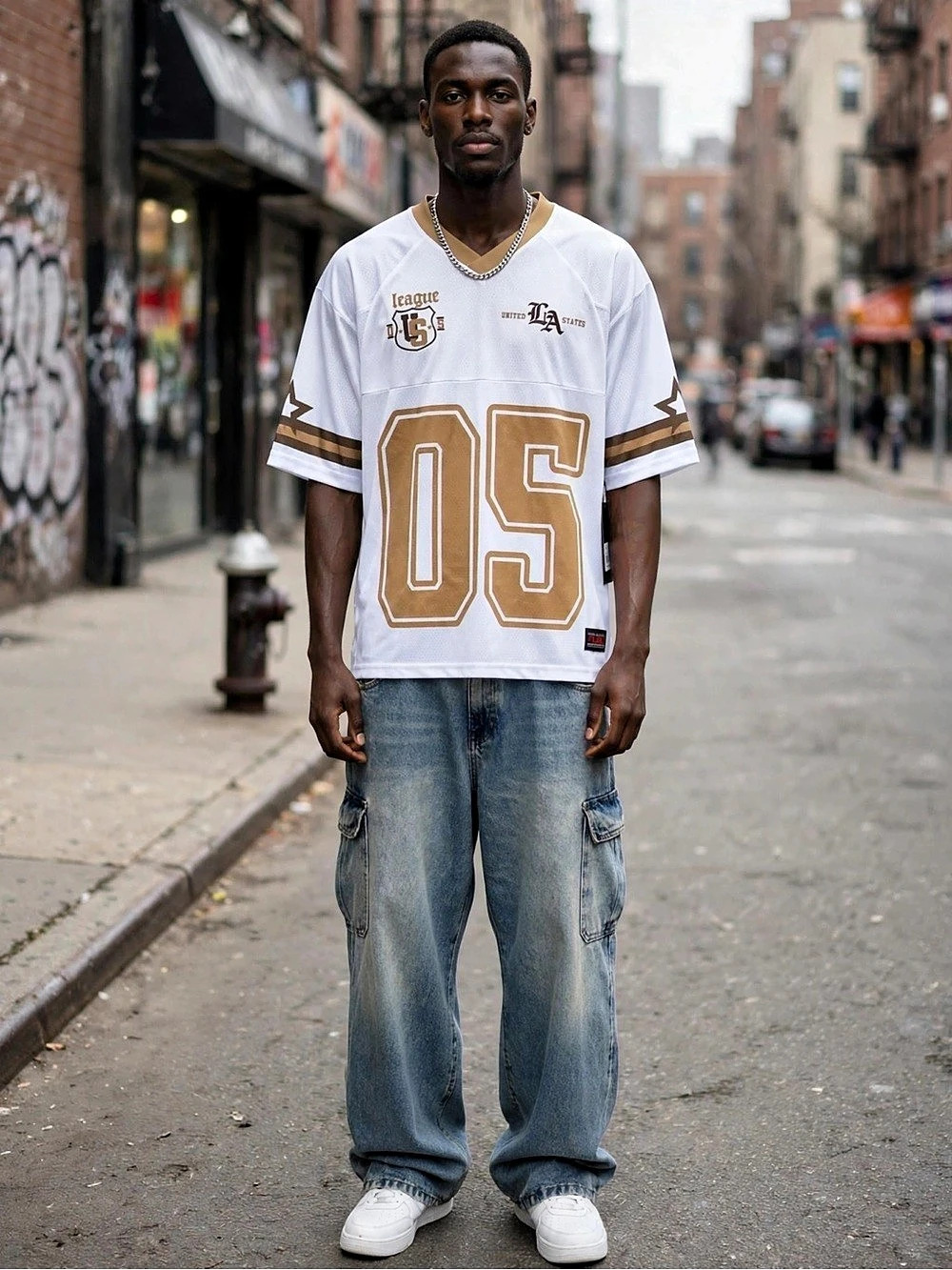 FUBU 05 Los Angeles Football Jersey White & Brown Men's Large